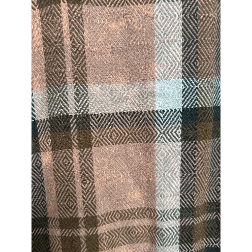 Free People Plaid Tunic Shirt Brown Blue Button Down Peplum Hem Flannel Medium